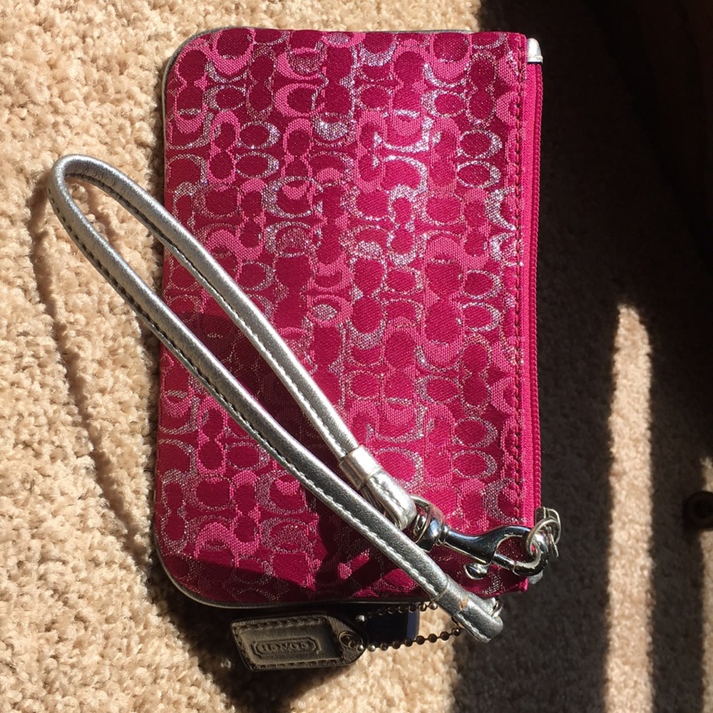 Coach Signature Fushia and Silver Wristlet - Picture 2 of 4